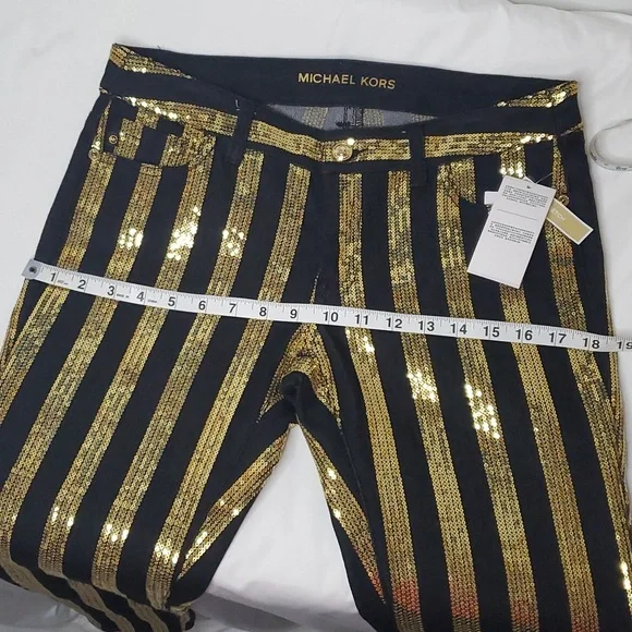 NWT MICHAEL KORS-size 4- striped gold sequins pants - Picture 9 of 9